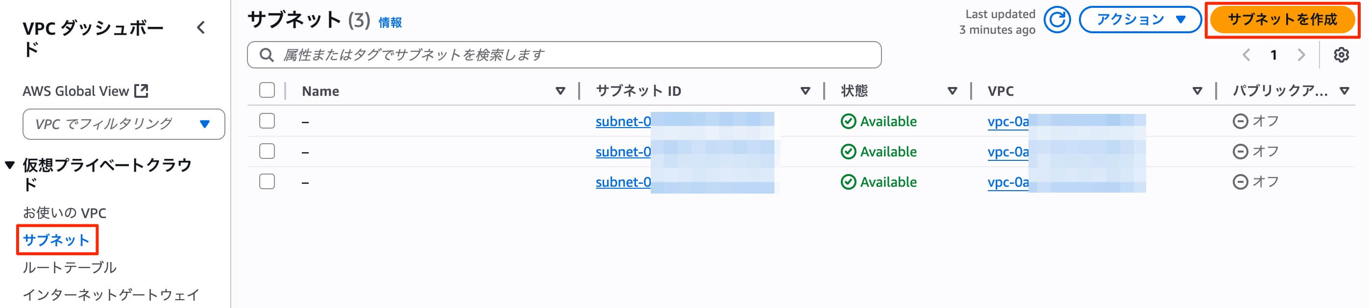 サブネットの作成